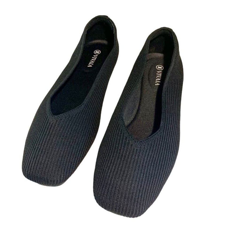 NEW Vivaia Margot Black Square Toe V-Cut Flat Size 40.5 (9 - 9.5 US size)